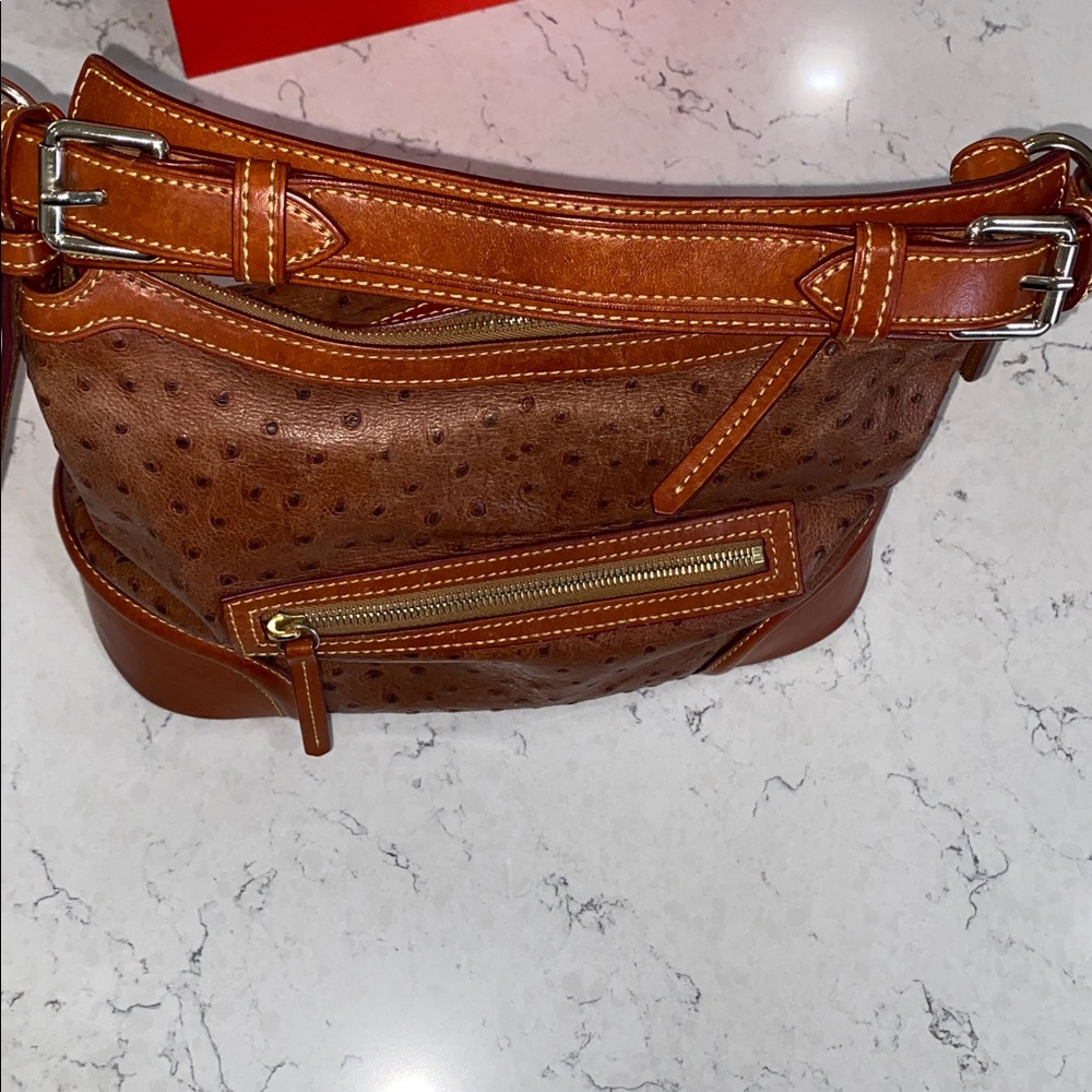 Dooney & Bourke Ostrich-Embossed Tan Shoulder Bag - Picture 5 of 14